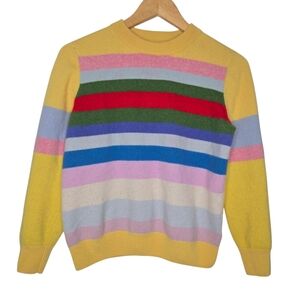 Womens Pure Cashmere Rainbow Striped Crewneck Sweater Size Small